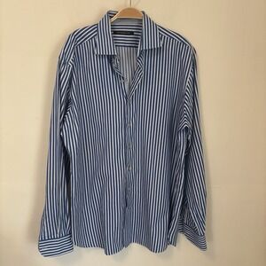 Hammer Made Men Button Up Shirt Blue White Stripe 43/17 100% Cotton Office - DES